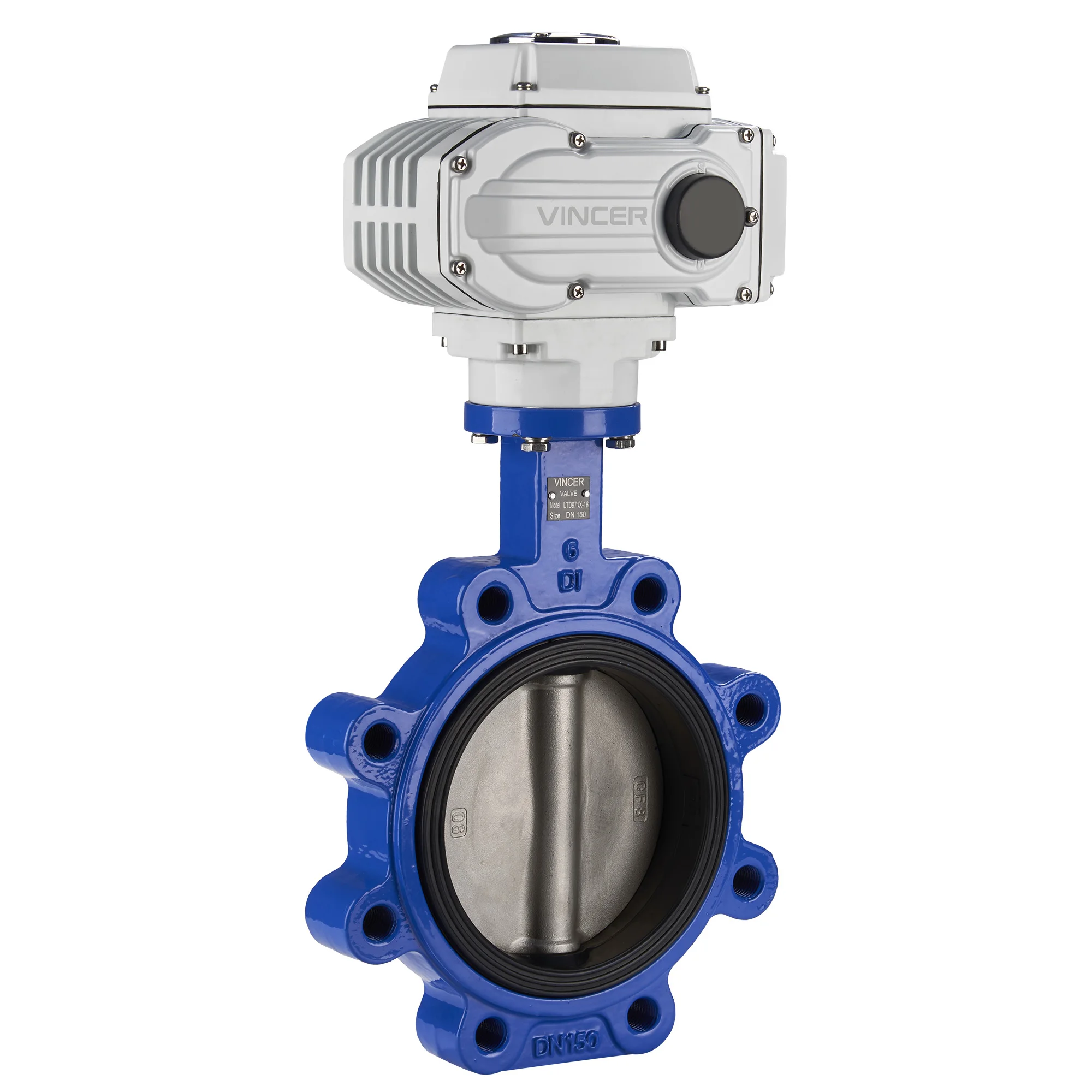 VINCER DN50 DN500 Cast Iron Explosion-proof Electric Lug Type Motorized Butterfly Valve