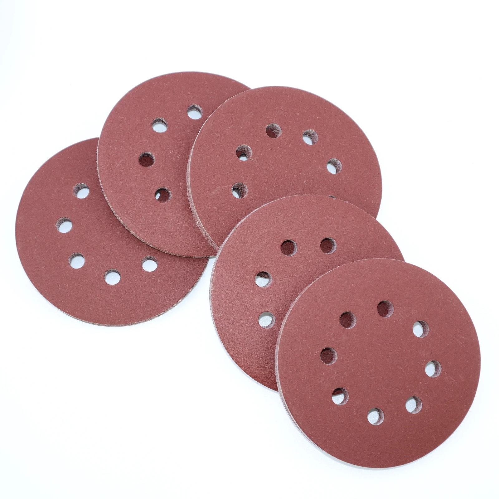 125mm 5 Inch Red 8 Holes Aluminum Oxide Abrasive Discs Hook And Loop Sanding Polishing Disc 60 Grit Sandpaper Round Sand Paper