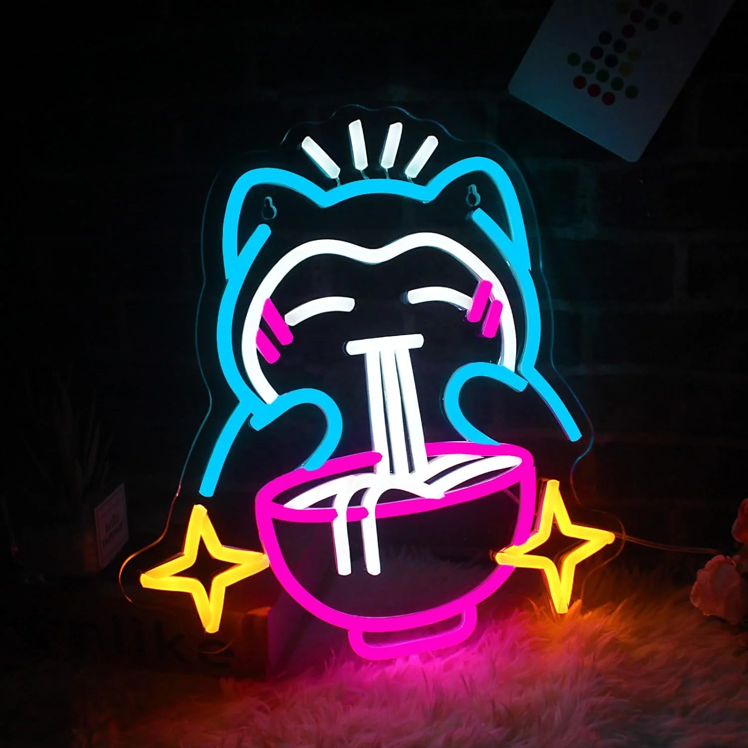 Ramen Neon Light Cute Bear Noodles Sign Blue Dimmable neon lights for wall neon light decor  For Restaurant Home Bar