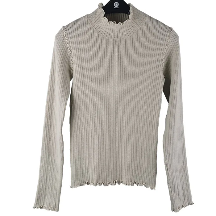 Женский свитер с оборками, водолазка с рюшами, пуловер, вязаные приталенные шерстяные свитера