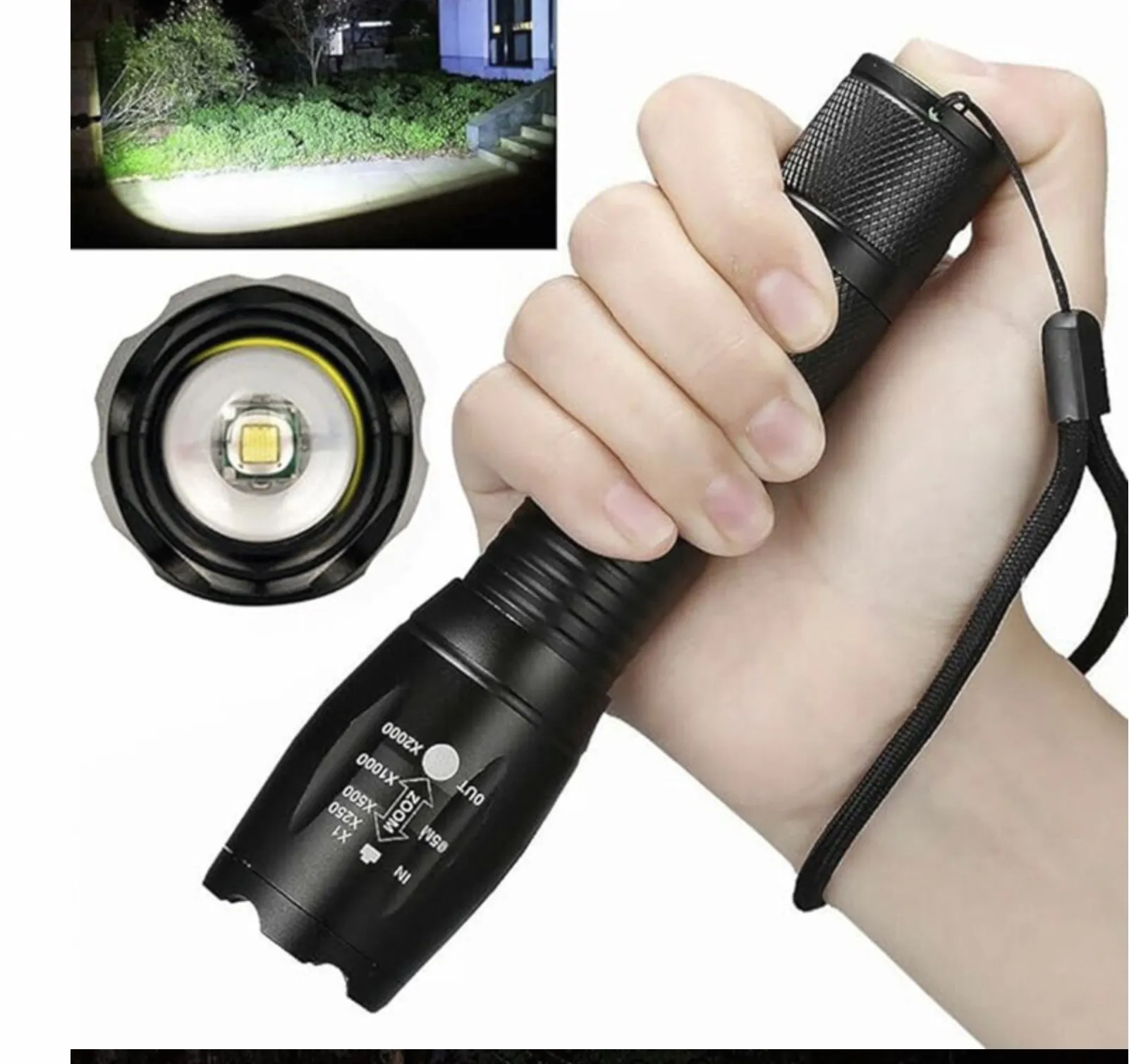 Hot led rechargeable flashlight A100 aluminum alloy outdoor light flashlight T6 strength factory