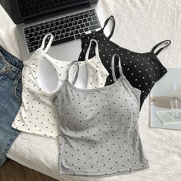 Hot Selling Trend Street INS Styles Cotton fixed padded camisole fashionable Hot Polka dot T-shirt ladies