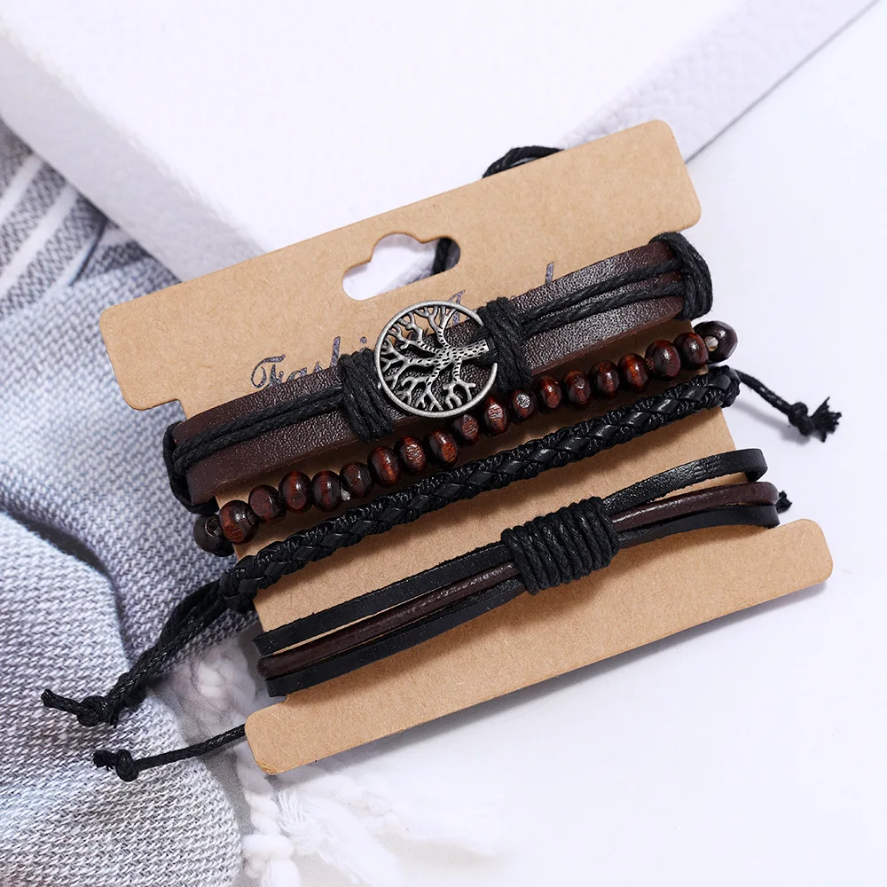 4pcs/ Set Braided Wrap Vintage Life Wristbands Magnetic Bangle adjustable leather customizable bracelet man for men