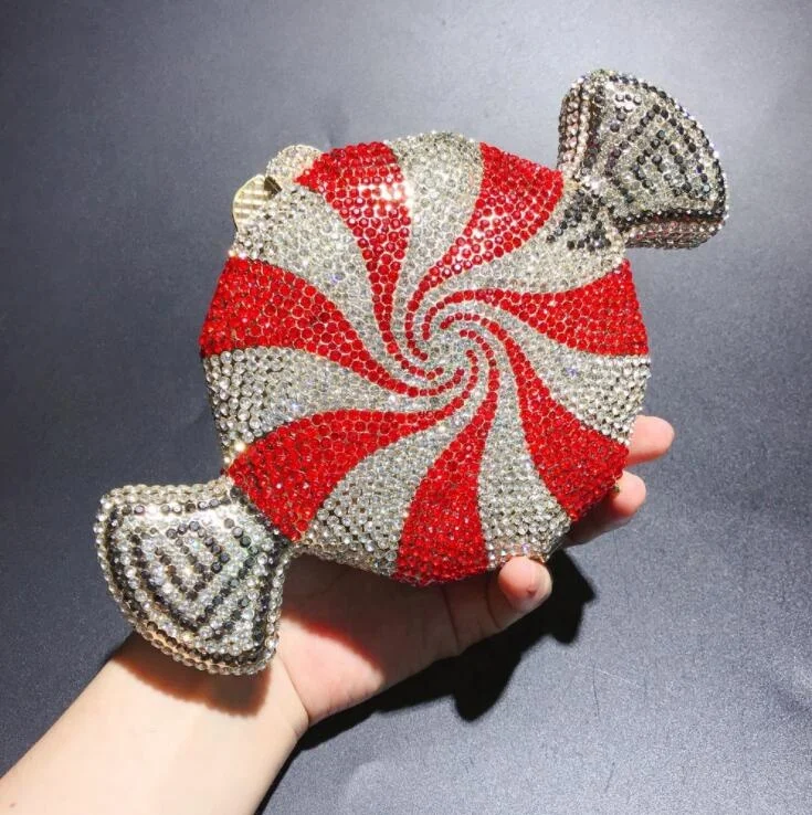 
Wholesales Luxury women evening party peppermint diamonds clutches sweet sugar candy crystal purses Bridal wedding party bags 
