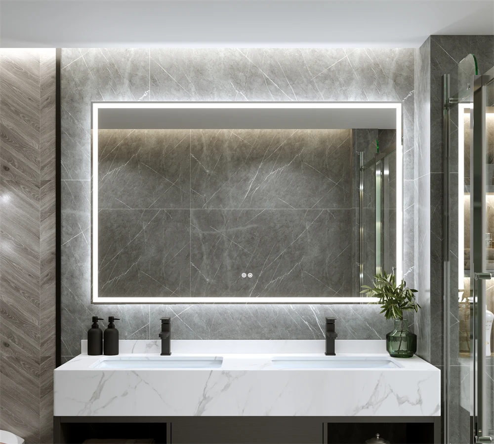 Customized Vanity Mirror Large Dimmable anti-fog wall mounted makeup mirror led light smart bathroom mirror