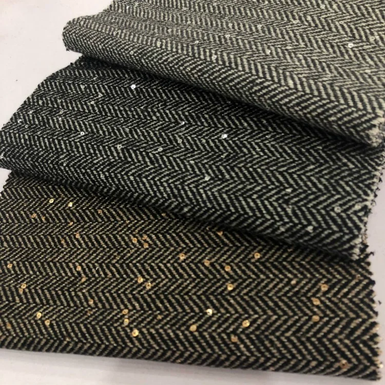 600g/m of 30% Wool shining bead piece beaded herringbone wool fabric wool woolen overcoat cloth factory direct sale