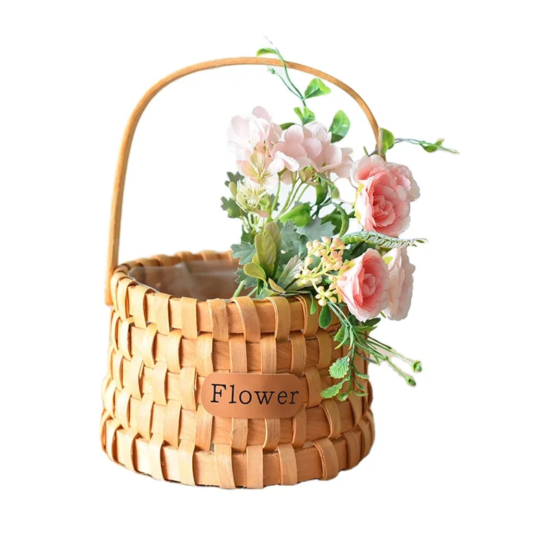 Fancy Food Fruit Natural Decorations Gift Handmade Wooden Chip Wholesale Chinese Manufacturer Flower Basket