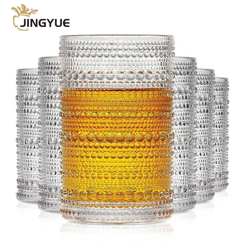 JINGYUE Wholesale Embossed Old Fashioned Mojito Cognac Barware Hobnail Beaded Glass Cups for Wedding Graduation