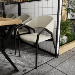 Cafe Shop Upholstered Pu Leather And Fabric Armrest Wooden Dining Chairs Wishbone Dinning Chairs