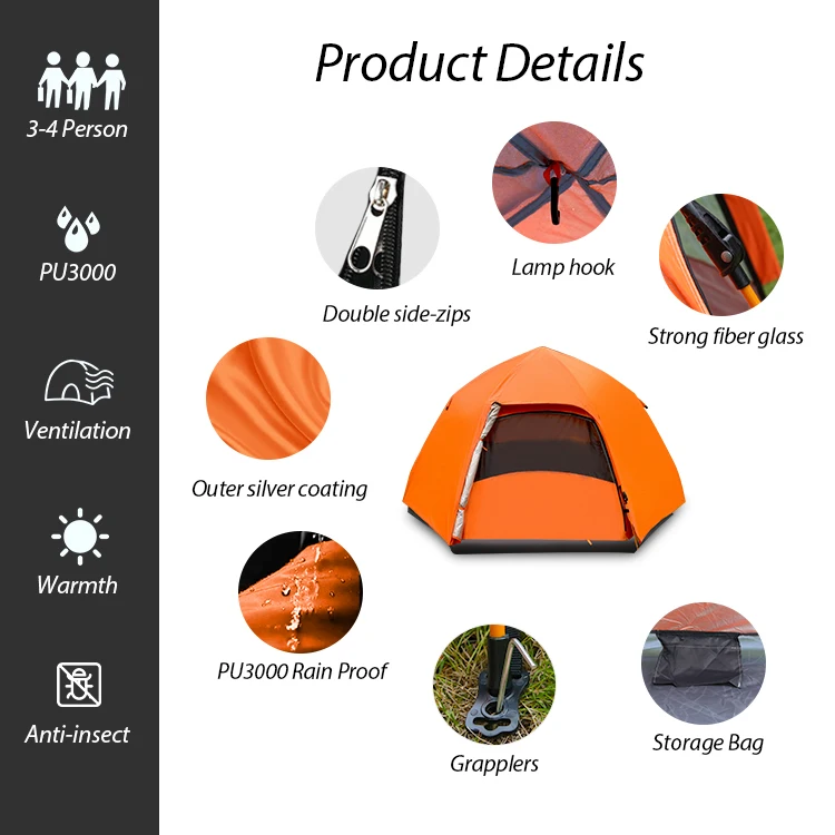 RTS KingGear Waterproof Instant Tents for Camping 3-5 Person Easy Quick Setup Dome Pop up Family Tent