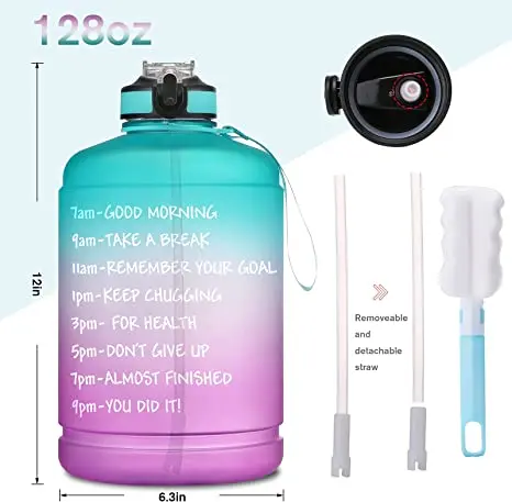 128OZ  Large Capacity Plastic Water Bottle with Straw and Time Marked for Sports and  Hiking BPA FREE PLASTIC WATER BOTTLE