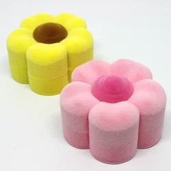 Delicate Lovely Flower Velvet Pink Jewelry Wedding Ring Display Girl Kids Birthday Gift Decoration Case For Jewelry Packaging