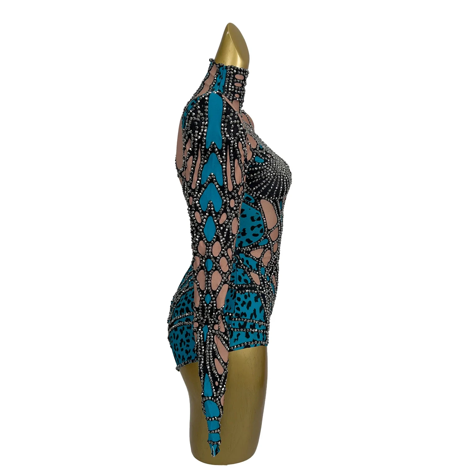 Sexy Long Sleeves Print Stage Performance Jumpsuit Club Festival Outfit Dancer Costumes Show Rompers Women Rhinestone Bodysuit