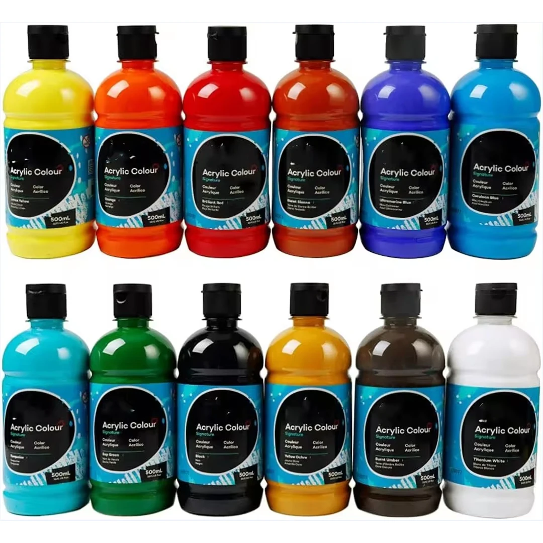 12 x 16.9oz /500ml Semi-Matte Finish for Canvas Fabric Leather Cardboard Paper MDF Crafts Signature Acrylic Color Paint Set