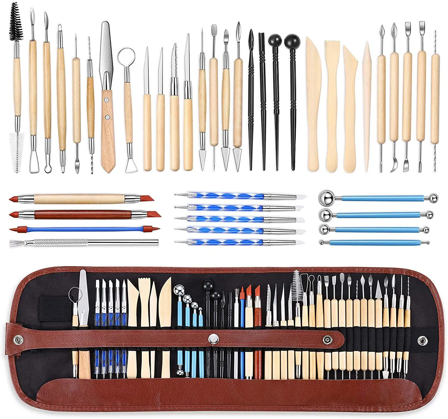Pottery Clay Sculpture Tools 43 Pieces Double Sided Ceramic Tool Set With Portable Bag for