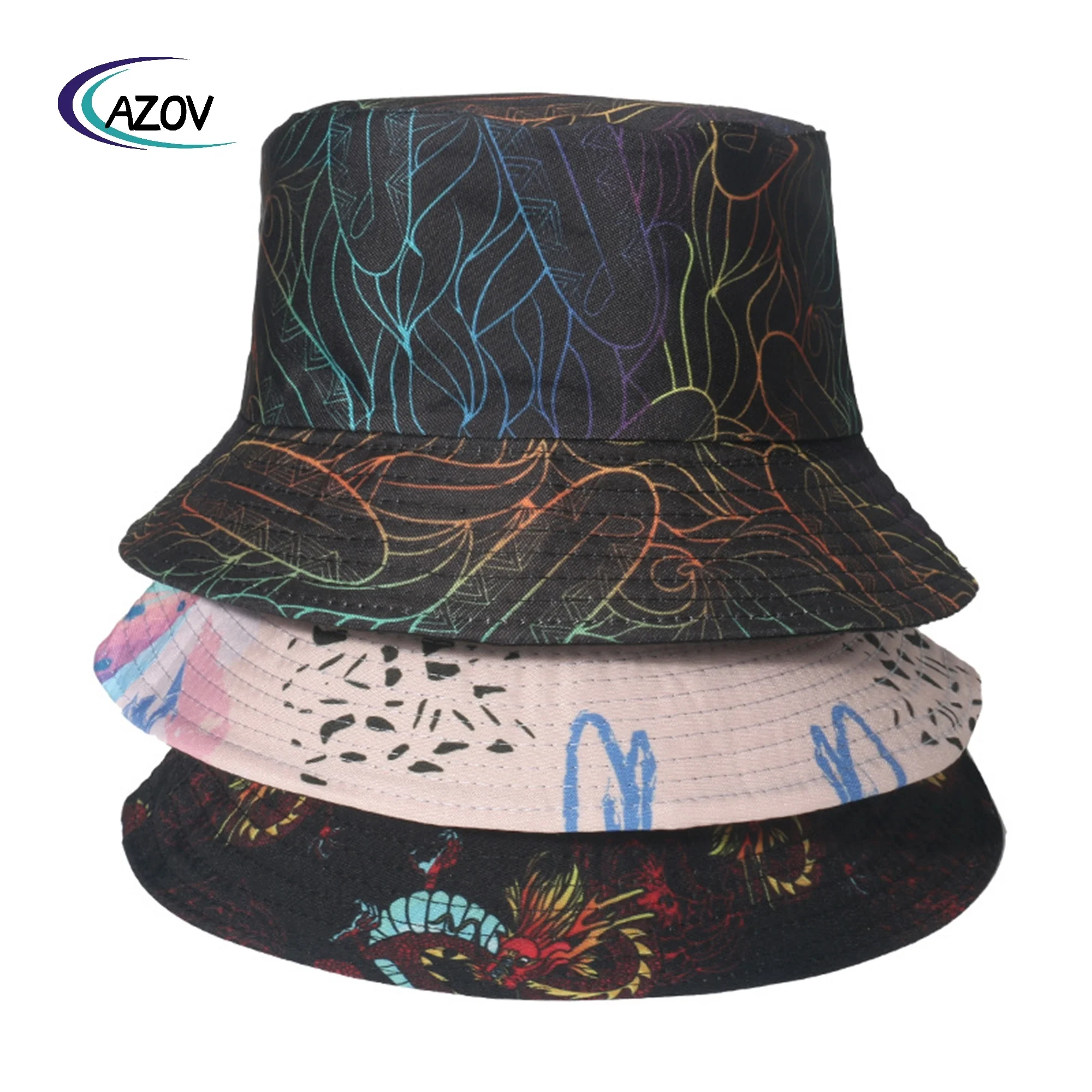 Bucket hat wholesale 2025 Chinese dragon striped sun-proof double-sided sun hat bucket hat all-matching