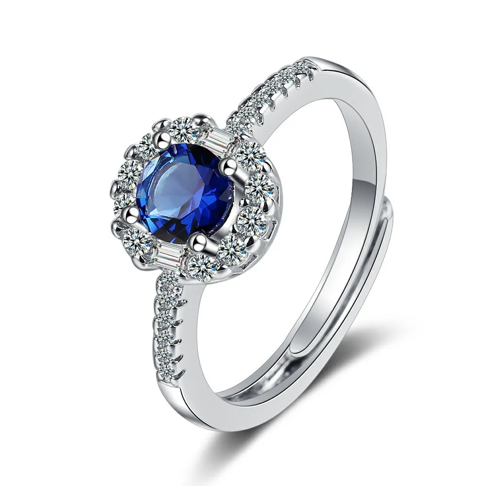 Fashion jewelry wedding vintage silver plated zirconia rings blue sapphire stone ring for women