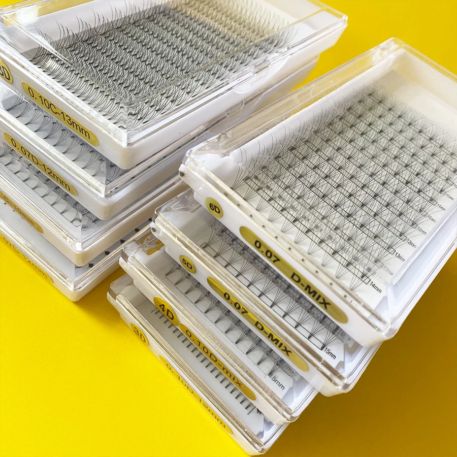 Lash Extension Wholesale Premade Russian Volume Fans 0.05 0.07 120fan Short Stem Pre Made Fan Natural Long 1 Tray