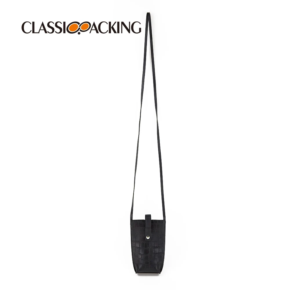 Custom Logo  Pu Leather Black Fashion Mobile Phone Pouch  Portable Mobile Phone Bag