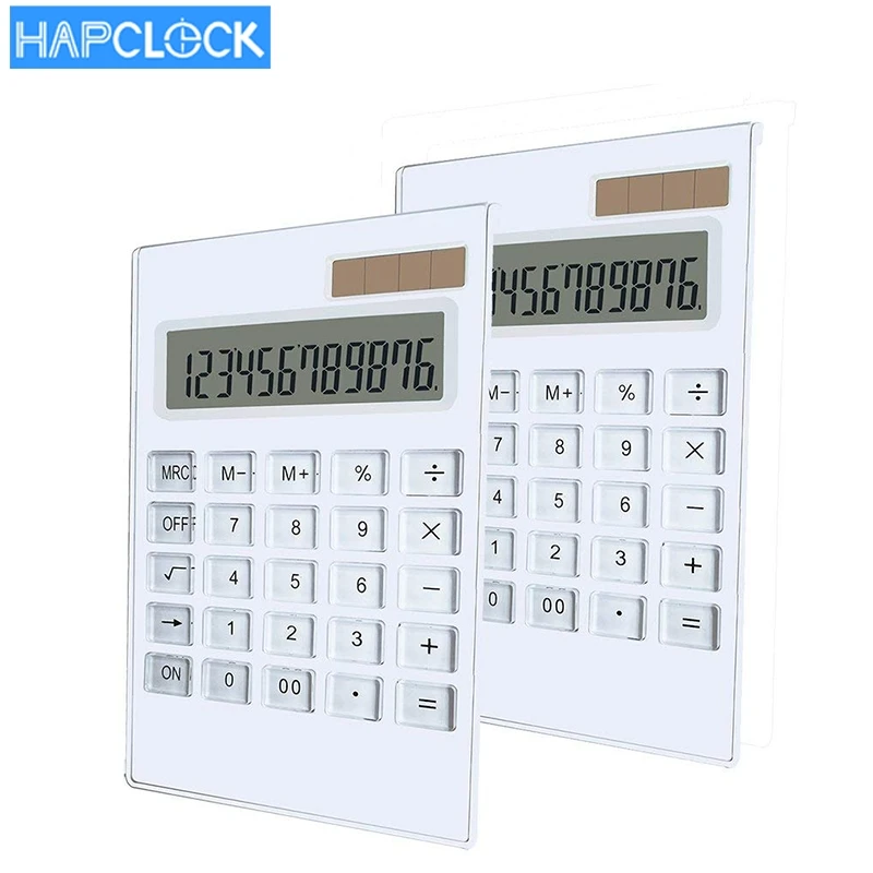 White Big Solar 12 Digit Electronic Office Desktop Calculator