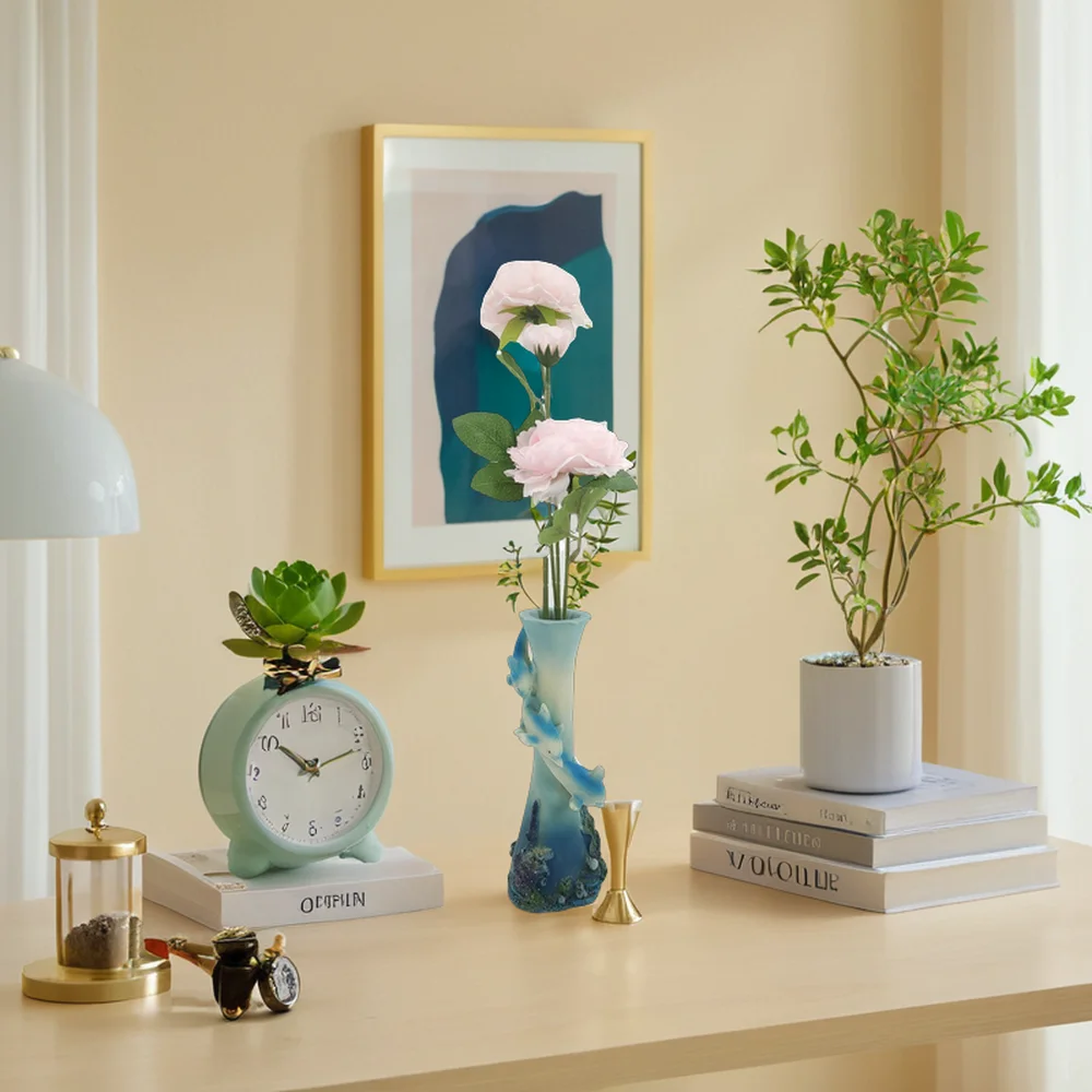 Custom Polyresin Dolphin Figurine and Flower Vase Resin Arts Crafts for Home Decoration Artificial Style