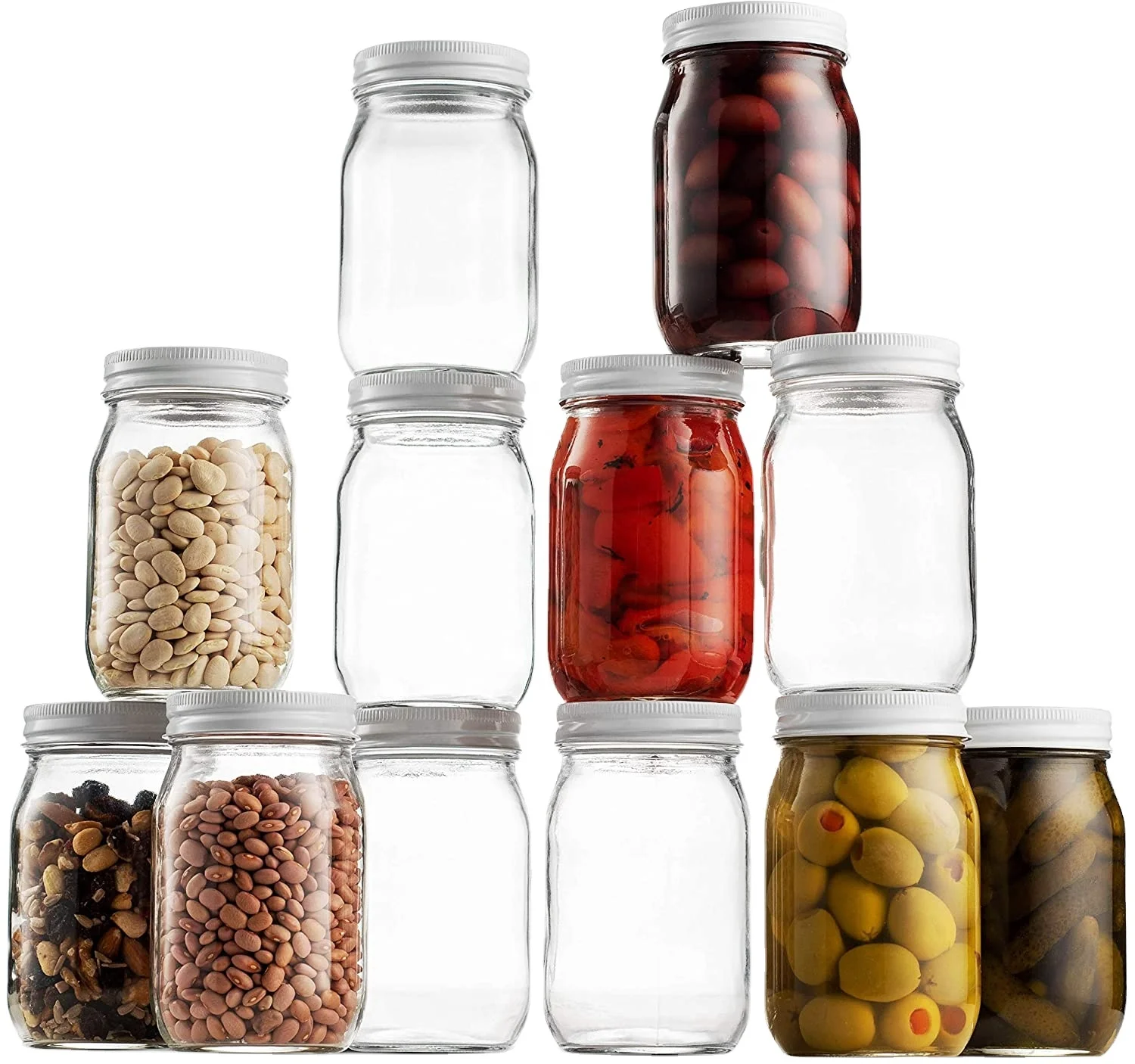 Wide Mouth Airtight 16oz Glass Canning Mason Jar With Metal Airtight Lid Pickling Jam Honey Bottles Container