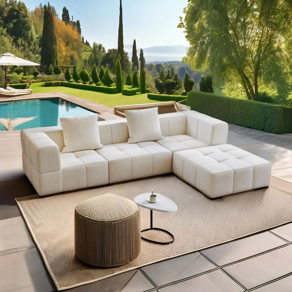 French Minimalist Living Room Modular Sofa White L-Shaped Sofa Comfortable Combination Sofa