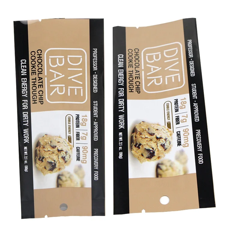 Digital Print aluminum foil protein energy chocolate bar pouch plastic food packaging bags for small businesses