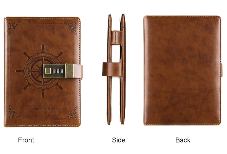 Gift Diary with code lock,Password Notebook Vintage , locking business diary planner pu Leather journal