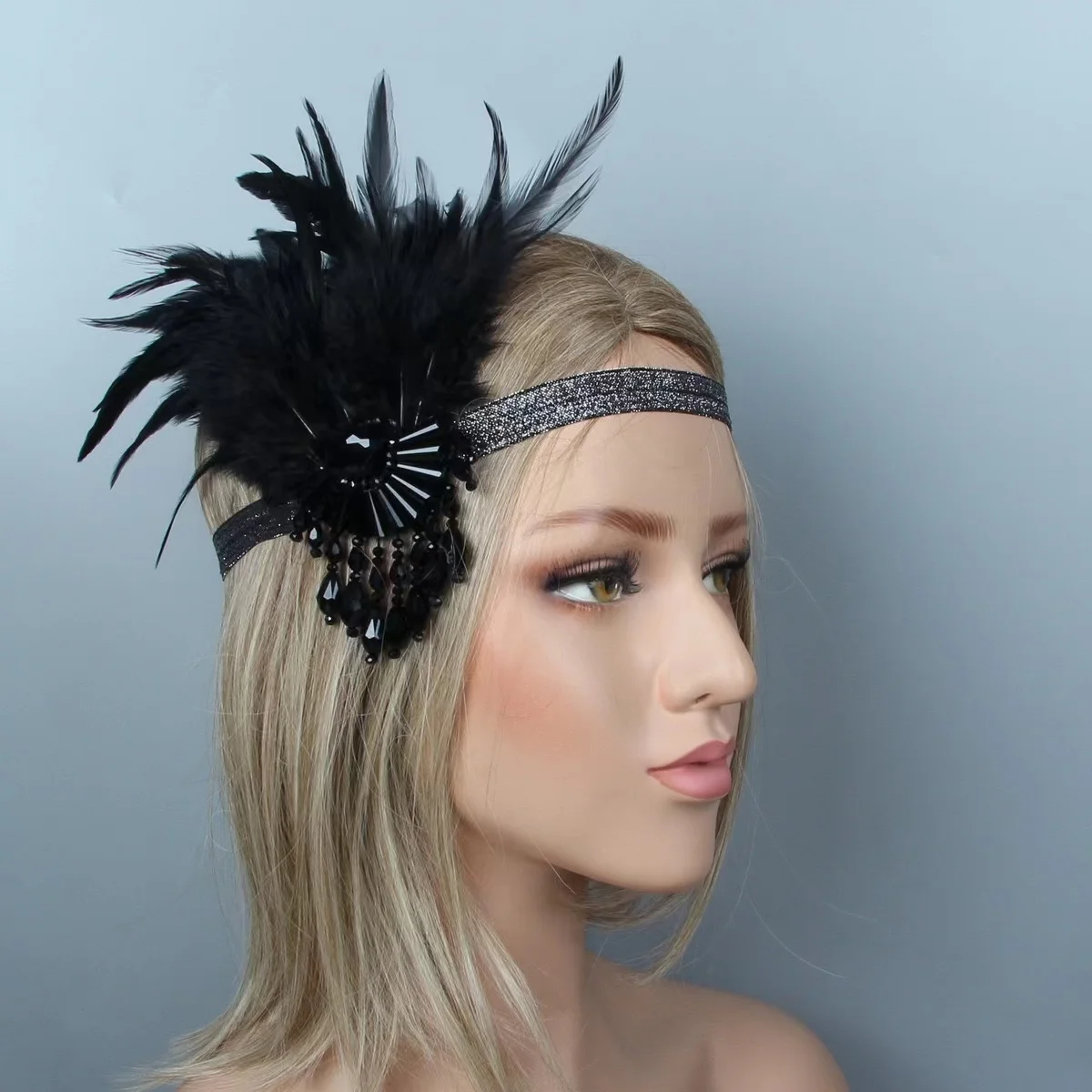 Vintage Women Flapper Headpiece Flapper Headband 1920s Great Gatsby Headdress Bridal Evening Party Feather Headband for Women