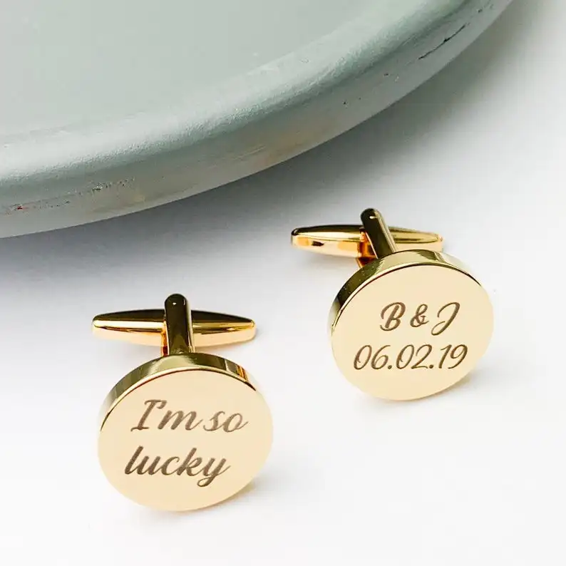 Simple Stainless Steel Jewelry 24k Gold Cufflinks High Quality Engraved Custom Cufflinks Initials Studs for Men