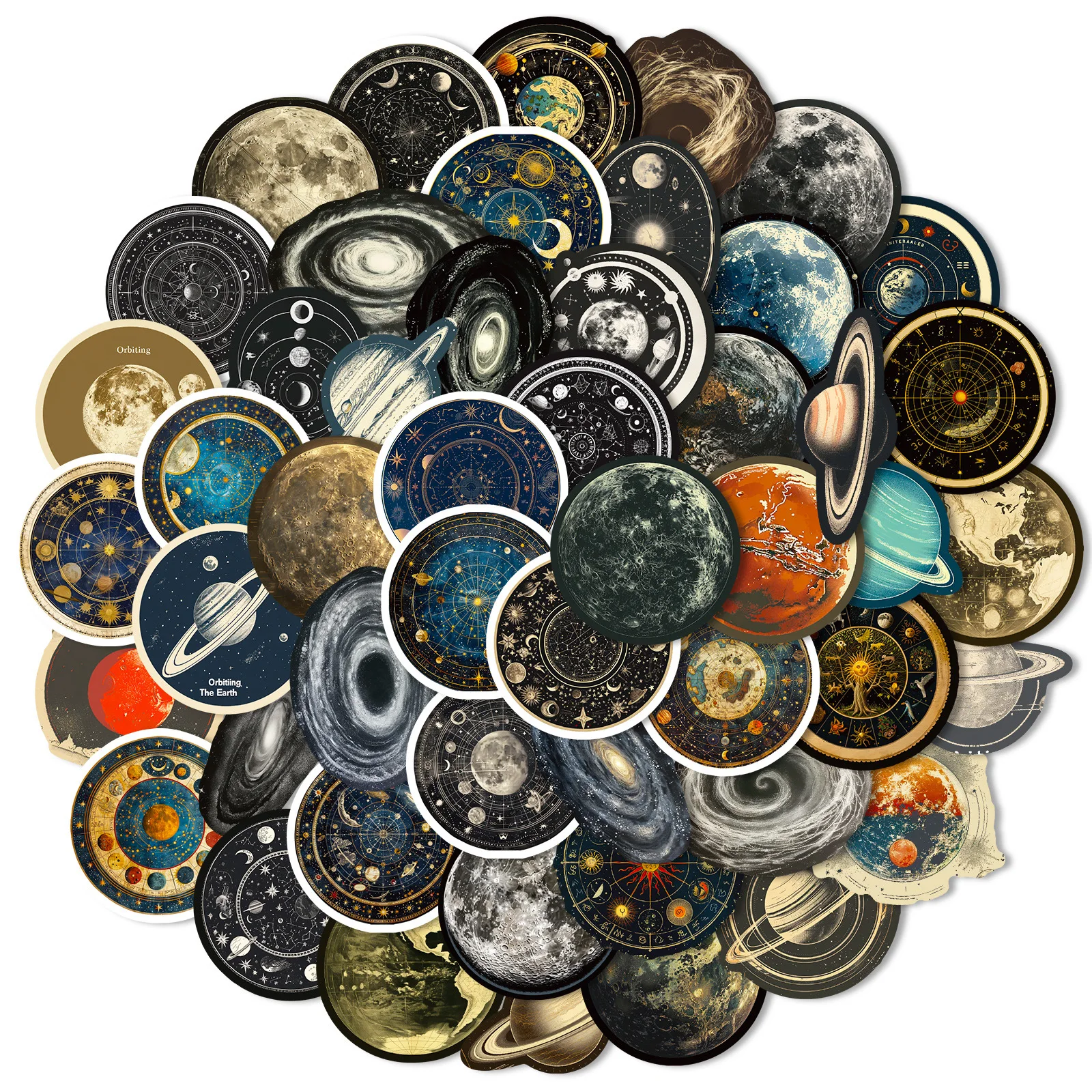 Ychon new designs solar system galaxy stickers cosmic sky series sticker 50 pcs retro gift for universe knowledge stickers