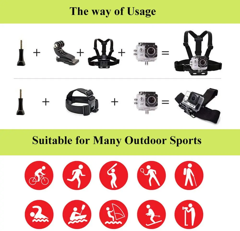 Adjustable Chest Mount Harness Head Strap Belt Kit For GoPro Hero 11 10 9 8 7 6 5 SJ4000 SJ5000 Sport Camera