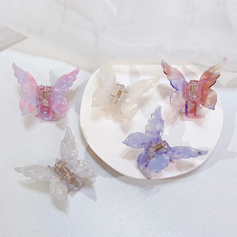 Popular Butterfly acetic acid plate marble pattern hair clip female gradient color butterfly clip back head hair clip girl
