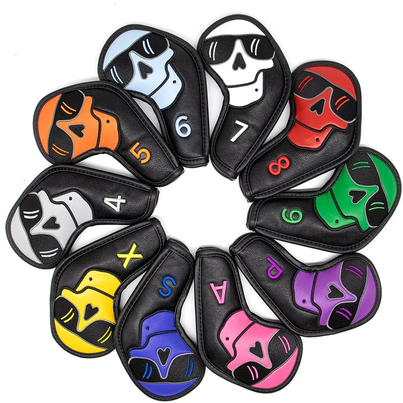 Waterproof Golf Irons Cover Set, Artificial Leather Golf Club Covers, Colorful Golf Irons Headcover