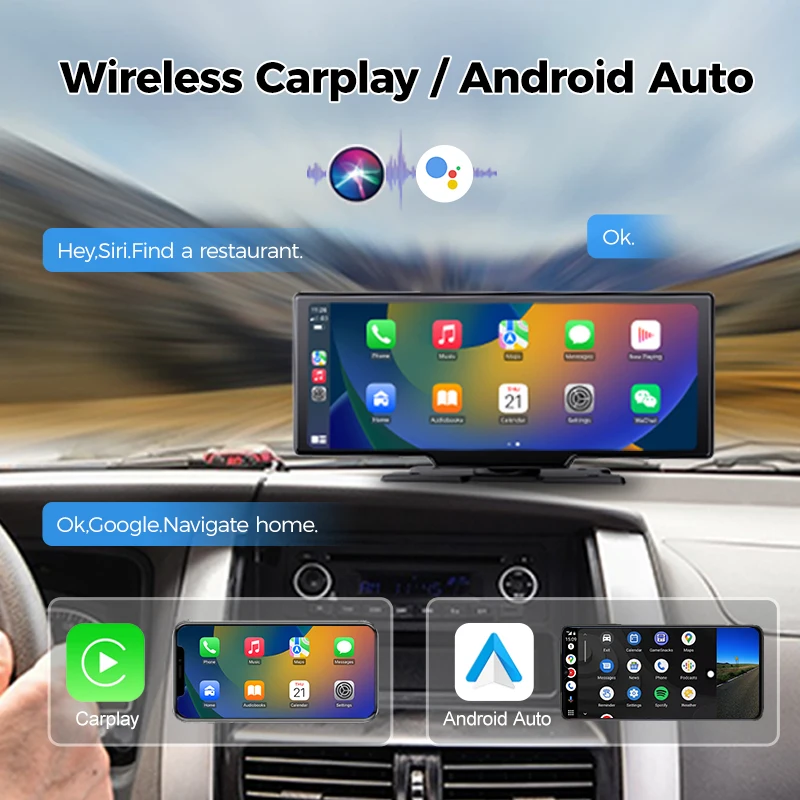 10.26 Inch Universal Car Player Portable Display With DVR Support Wireless Carplay and Android Auto Suit for All Kind Vehicles