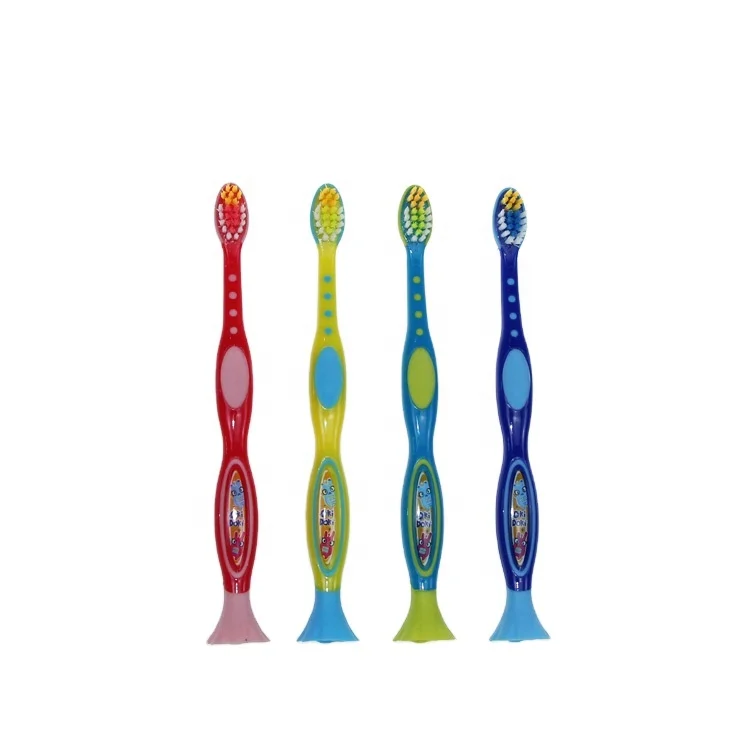 Cepillo dentales de nios kid high quality cartoon manual toothbrush with suction cup toy tooth brush OEM approval