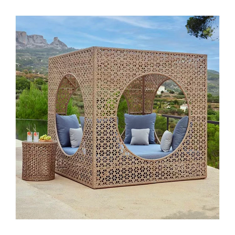 luxury modern rattan beach cabana durable aluminum garden sunbed swimming pool outdoor daybed with canopy