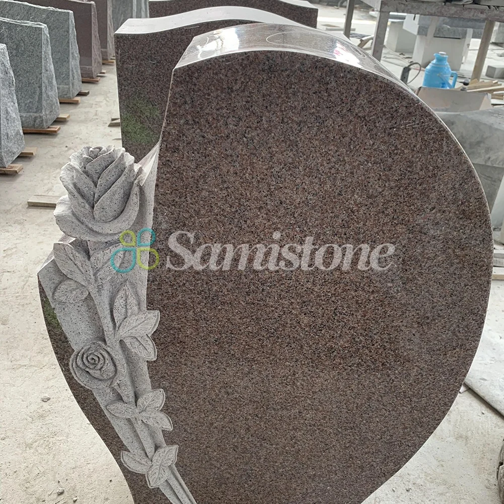 50inchx8inchx30inch Double Angel with Heart Upright Headstone American Style Tombstone and Monument Carvings