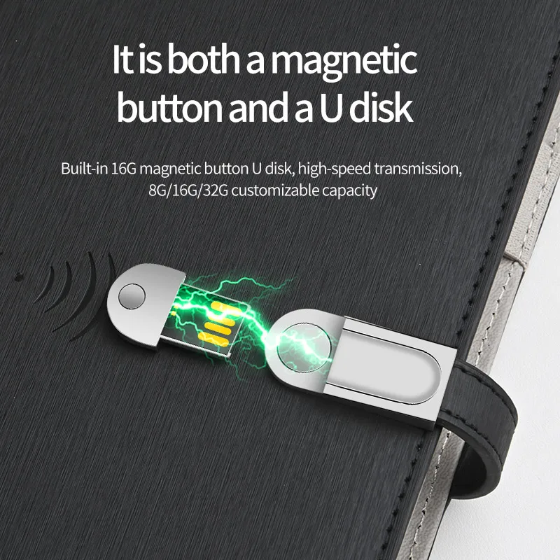 A5 Size Diary Lined Jotter Faux Leather Conference Notepad Wireless Power Bank Calculator Notebook With USB drive