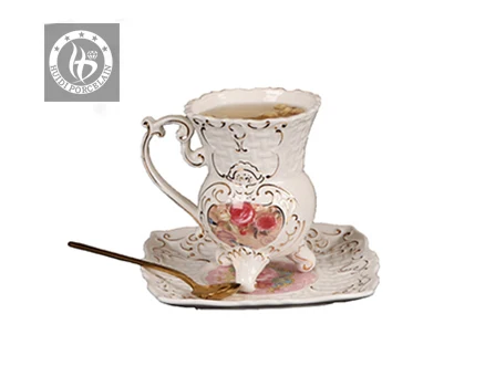 
China porcelain drink ware sea salt storage sugar pot flower decal cup and saucer bone china tea sets 