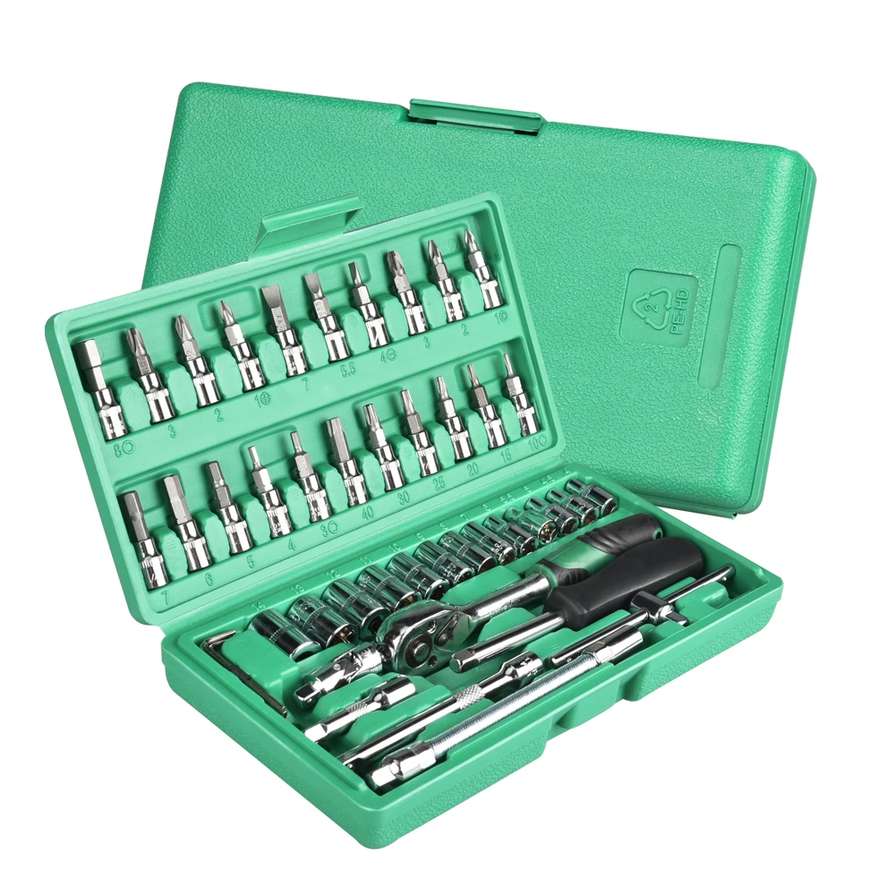 46 Pieces of professional car repair kit Socket Set with Ratchet wrench, chrome vanadium steel material
