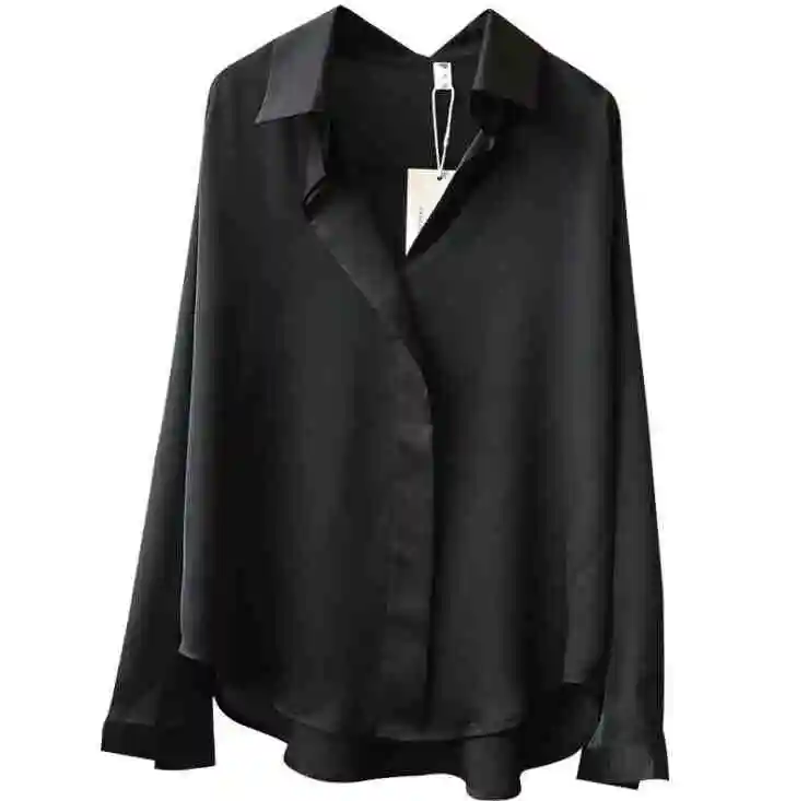 autumn new temperament satin shirt female long-sleeved shirt loose solid color shirt