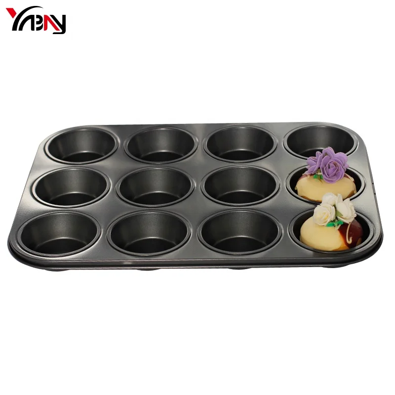 Hot Sales Safe dishwasher Black Cake Baking Carbon Steel Non-stick Baking Tray 12 Cup Mini Muffin Pan