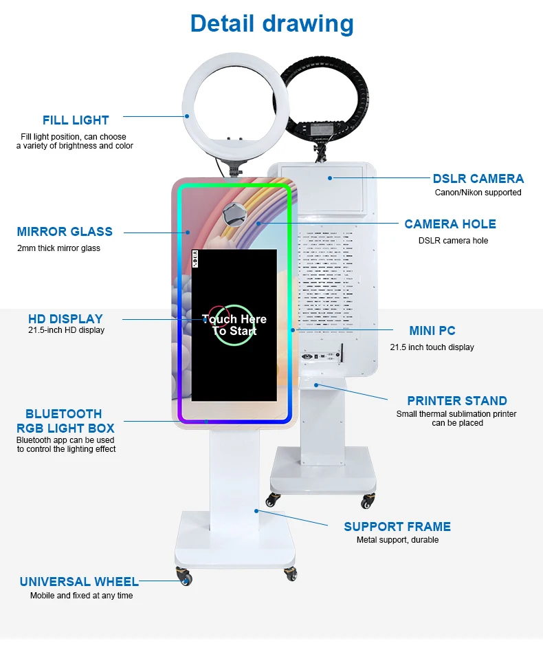 21.5 Inch LCD Touch Screen Camera Mirror Booth Portable Dslr Selfie Booth Mirror Photobooth Shell
