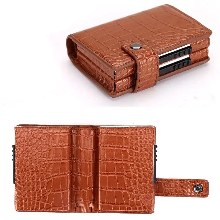 Luxury Alligator Skin Snake Skin Leather Qatar Saudi Double box Pop Up Pu Leather Metal Wallet Metal Blocking Card Holder