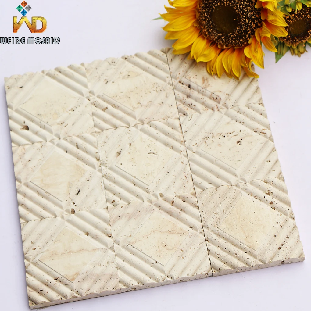 Personalized three-dimensional Navona Travertine mosaic wall tiles company image wall 3D stone mosaic tiles