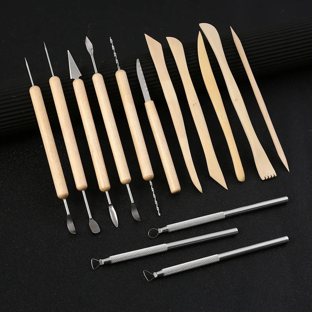 14 Pcs Arts Crafts Clay Sculpting Tools Set Modeling Carving Tool Kit Pottery & Wooden Handle Modeling Clay Tools