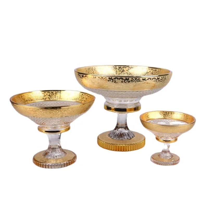 Small size golden footed glass bowl with bohemia design for home decoration