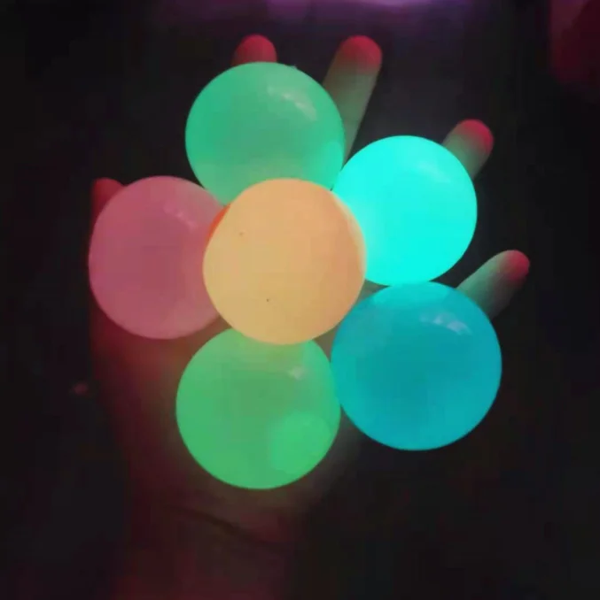 Luminescent sticky ball , Anti Stress Relief Squeeze Sticking to the wall ball